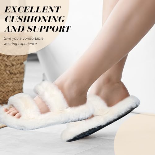 Image of Toulite 6 Pairs Bridesmaid Slippers Bulk, Black White Fuzzy Slippers for Women Fluffy Cozy Open Toe Soft Bride Slipper Wedding Ladies Furry House Shoes