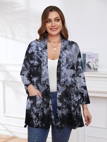 Image of BELAROI Plus Size Lightweight Cardigan Sweaters for Women Casual Open Front 3 /4 Sleeve Cover Up