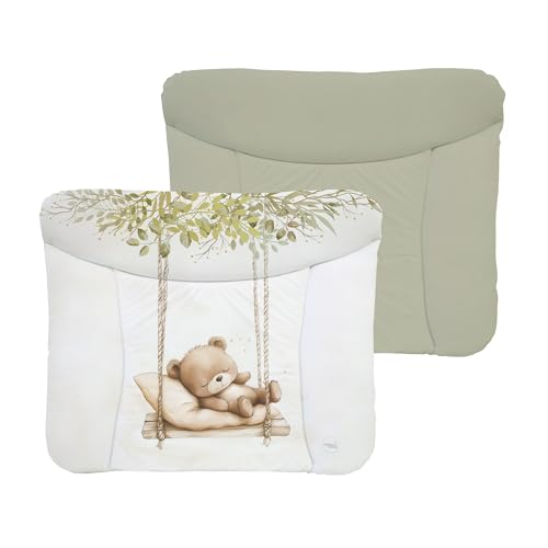 Ceba Baby® weiche Wickelauflage 75x72 cm - Baby Wickelunterlage- Wickeltischauflage für Junge und Mädchen - Wasserdicht, abwaschbar - OEKO-TEX® Standard 100 - Made in EU - Teddybär auf der Schaukel