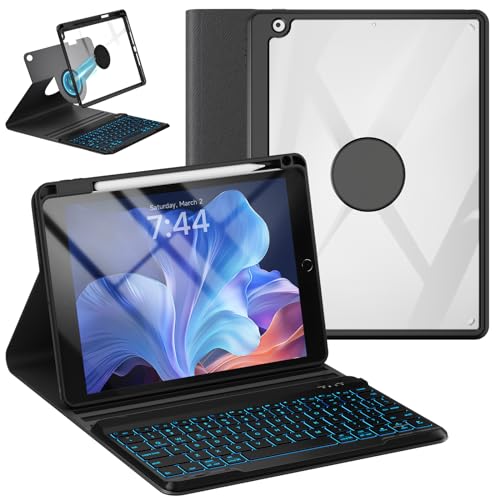 OYEEICE Keyboard Case for iPad 6th/5th Generation 9.7", 360° Rotatable, 7 Color Backlit Detachable Wireless Keyboard, Upgraded Magnetic Cover with Pen Holder for iPad Air 2nd Gen by OYEEICE - Used condition - US$29.42