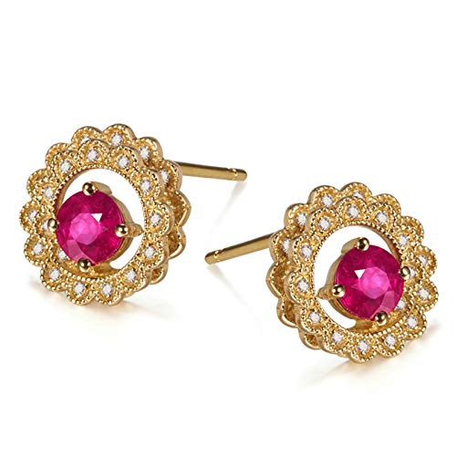 Epinki-Pendientes-Oro-18-Kilates-04CT-Rubi-con-013CT-Diamante-Flor-Pendientes-de-Boda-para-Mujer