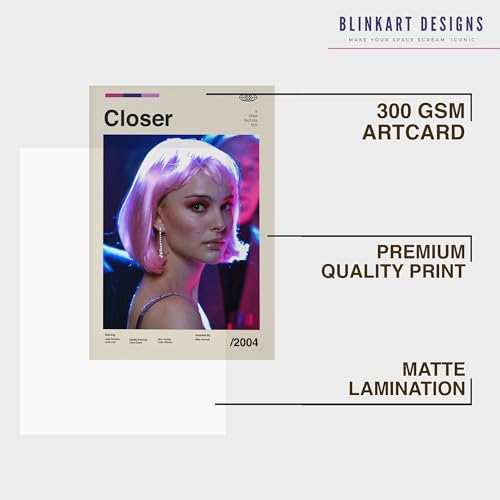 Image of BLINKART Closer (2004) Movie Poster Frame 8x12 Inch | Premium 300 GSM Paper Wall Print | Mid Century Vintage Film Artwork for Home, Bedroom, Living Room, Office | Framed Photo Decor