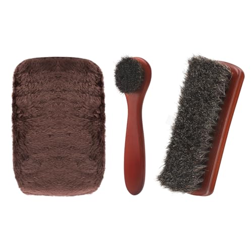 DAWRIS Shoe Brush Set, Premium Horsehair Brushes, Dusting Brush Shoe Polishing Applicators, Leather Cleaning Buffing Horsehair Bristle for Boots Seats Interiors Furniture