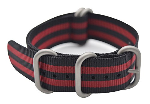 ArtStyle Watch Band with Colorful Nylon Material Strap and Heavy Duty Brushed Buckle (Black/Red, 20mm)
