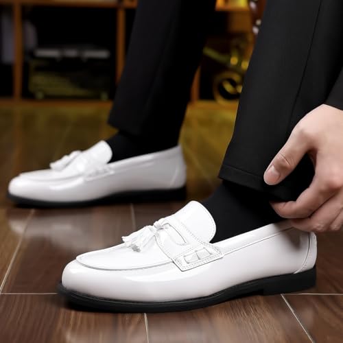 Santimon Men's Patent Leather Tassel Loafers Classic Comfortable Slip-On Formal Dress Shoes4