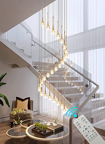 Flashing God H138'' Long Crystal Chandeliers Crystal Raindrop Pendant Light 18-Lights Staircase Dimmable Chandelier Fixtures Large Foyer Bubbles Chandelier Hallway Long Ceiling Pendant Light #TOP6