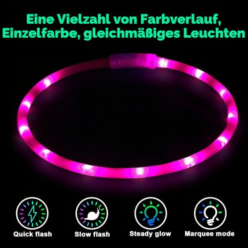 AUAUY LED Leuchthalsband Hund, Längenverstellbarer, Silikon, 4 Modus, Rosa – Ansicht 2