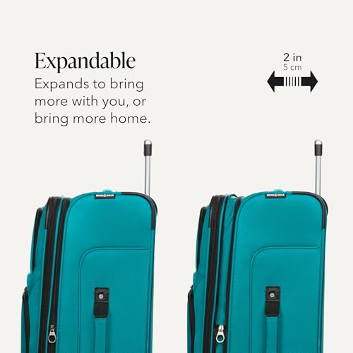 Image of SWISSGEAR Sion Softside Expandable Spinner Luggage Durable Lightweight Travel Suitcase, Teal, Checked-Medium
