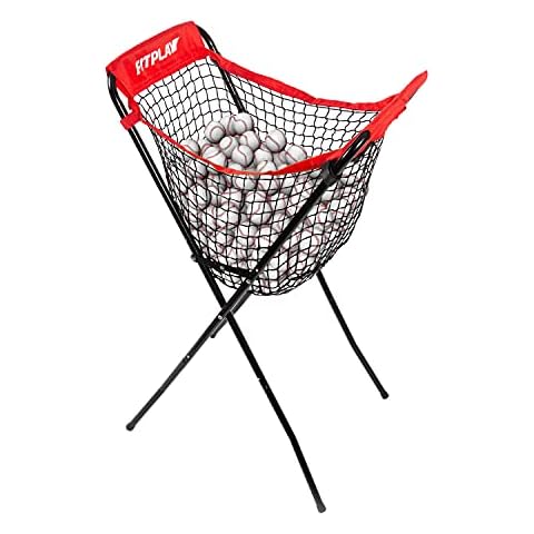 FITPLAY Extra Large Ball Caddy for Baseball / Softball, Heavy Duty Ball Stand Double X Sturdy Structure, Holds 100+ Baseballs or 50+ Softballs, Portable and Foldable Cover