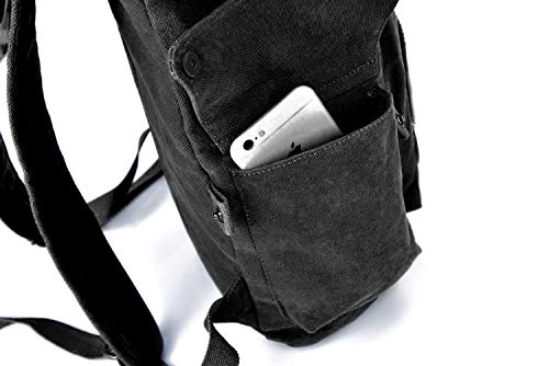 Fh Black Canvas Backpack Vintage Laptop Backpack Fits 15.6 Inch Daypack For Men Women Laptop School Travel Rucksack #TOP1