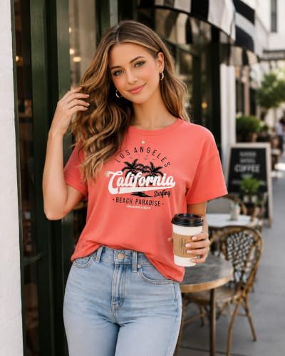 Image of London Hills Women's Loose Fit Graphic Printed T-Shirt | Soft Cotton Blend Fabric | Round Neck Half Sleeve Casual Top, Travel & College