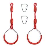 Backyard Ninja Ring Hang Gymnastic Fist Swing Monkey Bar Playground Equipment Climbing Attachment Playground Play Set, 2 Red Obstacle Course Fit Rings Jungle Gym Slackline Warrior Training Equipment