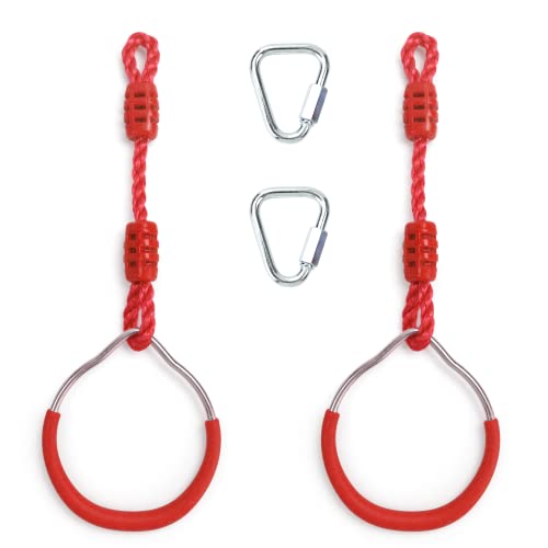 Backyard Ninja Ring Hang Gymnastic Fist Swing Monkey Bar Playground Equipment Climbing Attachment Playground Play Set, 2 Red Obstacle Course Fit Rings Jungle Gym Slackline Warrior Training Equipment