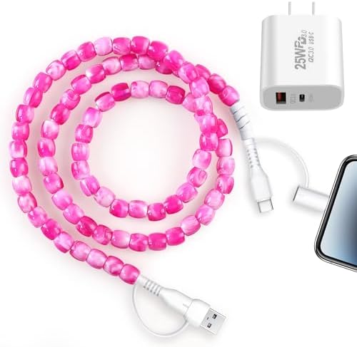 SAMONPOW for iPhone 17 16 15 Charger Fast Charging 25W Fast USB C Charger Block 4 in 1 Multi Beaded Phone Charging Cord 3.3FT USB Type C Charging Cable Block for iPhone 14 13 12 11, iPad Pro,Galaxy