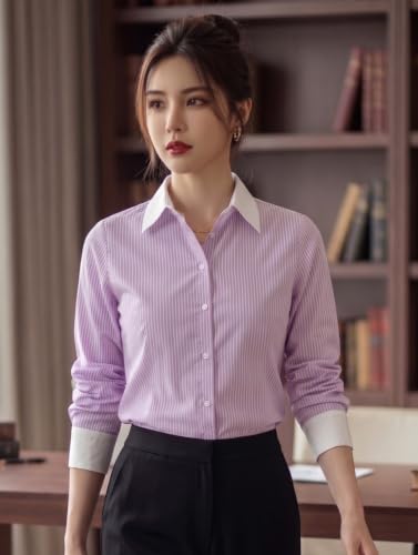 Image of Style Quotient Women Stripe Polycotton Regular Fit Colorblock Formal Shirt