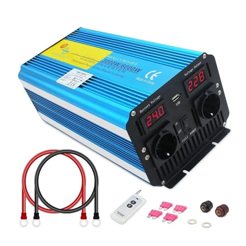 Inversor Corriente Inversor Potencia 6 KW 6000W 12V 220V para Generación Energía con Panel Solar Onda Sinusoidal Pura Convertidor Potencia Continua 3000W Transformador(24V 220V EU)