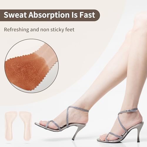 Image of SooGree Adhesive High Heel Insoles Women 3 /4 Cushioning Inserts, Anti-Slip Invisible Slim Inserts Liners Ball of Foot & Arch Support Insoles Sponge Leather Relieve Pain (4 Pairs Beige)