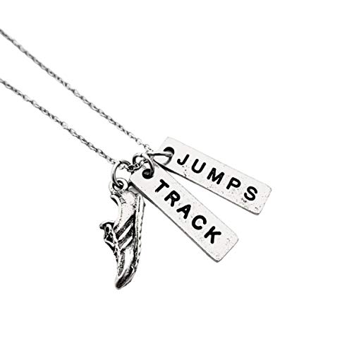 Pewter RUN TRACK JUMPS Necklace - Pewter Running Shoe Charm, Pewter TRACK Pendant and Pewter JUMPS Pendant on 18 inch Stainless Steel Cable Chain - All Pewter