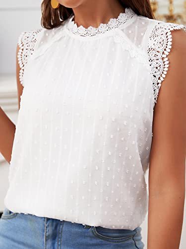 SweatyRocks Women's Sleeveless Chiffon Blouse Dressy Casual Lace Shirt Mock Neck Swiss Dots Top4