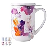 AmorArc Porcelain Tea Mug with Infuser and Lids, 18 Oz Tea Cup Strainer with Tea Bag Holder for Loose Leaf Tea, Tea Steeping Coffee Mug for House-warming Wedding Birthday Gift