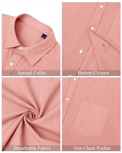 Image of J.VER Mens Linen Shirt Short Sleeve Button Down Casual Summer Shirts | Cotton Linen, Untucked, Big Tall, from Beach Camp Vacation, Cruise Fishing, Work Office, to Wedding Party Family, with Pocket