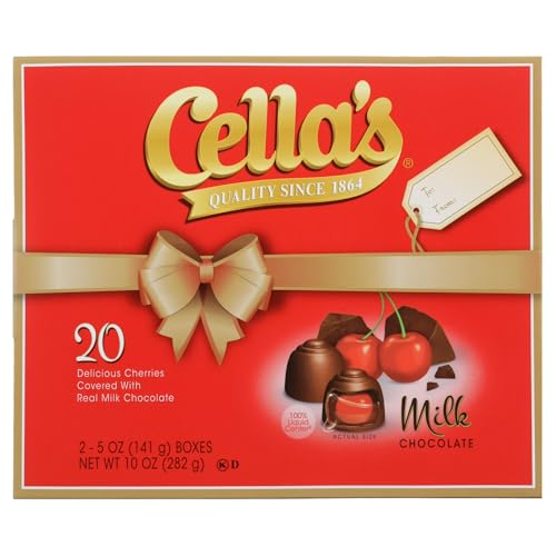 Cella's Milk Chocolate Covered Cherries, Christmas Gift Box, 10 Ounces, 20 Pieces, Perfect Holiday Gift, Peanut & Gluten Free