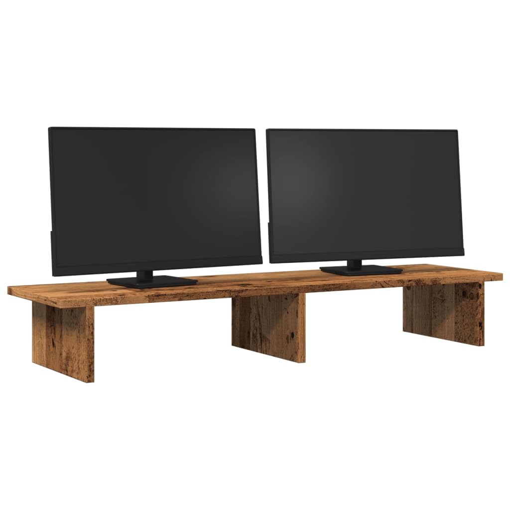 Supporto per monitor, effetto legno anticato, 100 x 27 x 15 cm, per postazione di lavoro ergonomica, regolabile in altezza, pieghevole, portatile, con organizer, ideale per casa, gaming e
