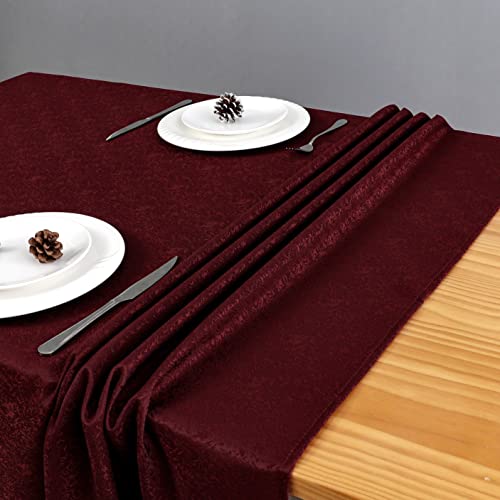 Wekwch Burgundy Rectangle Jacquard Tablecloth Wrinkle Resistant Fabric Table Cloth For Parties Kitchen Dinning And Outdoor Use 60 Inch By 84 Inch #TOP2