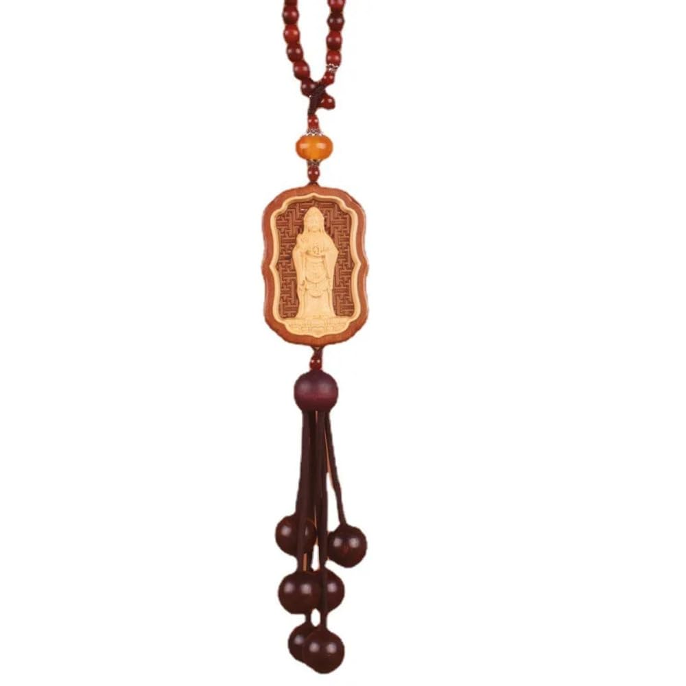 LKLNCXC Key Rings Car Peach Wood ，Wooden Guanyin-Maitreya Buddha Solidwood Hollow Carving Home Decoration Statue