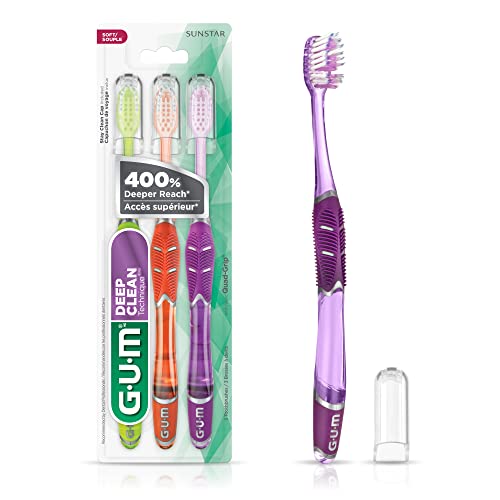 GUM Technique Deep Clean Toothbrush – Compact Soft – Soft Toothbrushes for Adults with Sensitive Gums – Extra Fine Bristles, 3ct