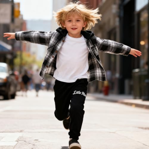 Image of OLMRJKD Toddler Baby Boy Clothes Plaid Long Sleeve Hoodie Sweatshirt + Pants 2pcs Boys Outfit Set