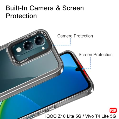 Image of TheGiftKart Hybrid Shockproof Back Cover Case for iQOO Z10 Lite 5G / Vivo T4 Lite 5G | Stylish Camera Border | Electroplated Buttons | Crystal Clear Hard Back Cover Case (TPU & PC, Smoked Bumper)