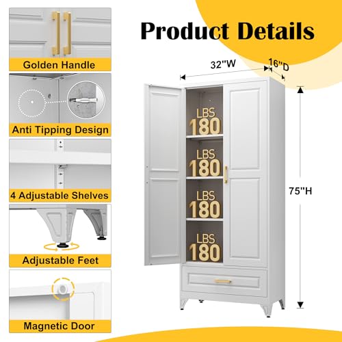 Image of SteeLoong 75 inch Metal Storage Cabinet with Doors and 3 Adjustable Shelves
