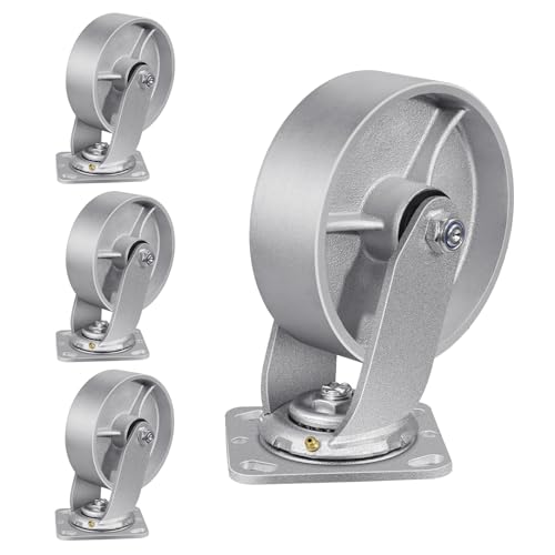 ASOMWLS 6" X 2" Caster Wheels, Heavy Duty Industrial Casters, Steel Casters 4800 LBS Capacity with Roller Bearing, Cast Iron Wheels, Metal Casters(4 Swivel)