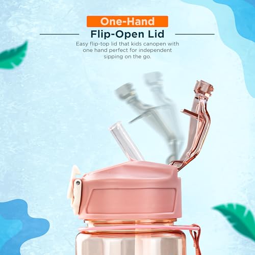 Image of BAYBEE Galaxy Kids Water Bottle 800ml | Leak-Proof Baby Sipper Bottle with Flip Lock Lid & Silicone Straw | BPA-Free School Water Bottle for Boys & Girls, Drinking Training Sipper Bottle Kids (Pink)