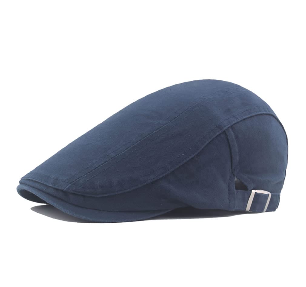 Quanhaigou Men's Cotton Flat Ivy Gatsby Newsboy Driving Hat Adjustable Irish Cabbie Ivy Driving Hunting Cap (Navy Blue)