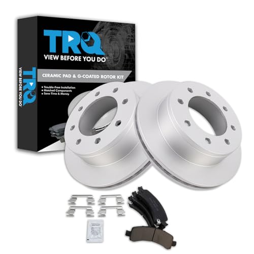 Image of TRQ Rear Brake Pad and Rotor Set Ceramic Coated Rotors Compatible with 2006-2016 Chevrolet Express 2500 2003-2016 Express 3500 GMC Savana 2500 Savana 3500