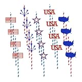 Abaodam 20pcs Independence Day Paper Drinking Straws Biodegradable Party Supplies for Celebration and National Holiday Decorations