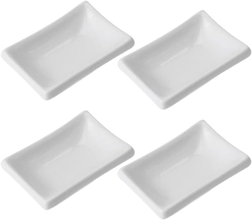 4PCS 3inch Ceramic Sauce Dishes Rectangular Fruit Dessert Plates Food Dipping Bowls Appetizer Snack Dish
