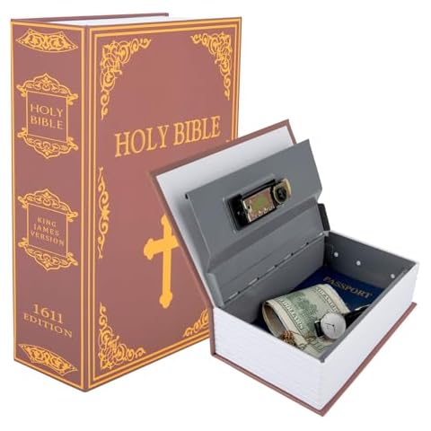 Diversion Book Safe，Hollowed Out Book, Secret Hidden Safe，Dictionary Secret Safe Can with Security Combination Lock (Red-HOLY BIBLE) Cover