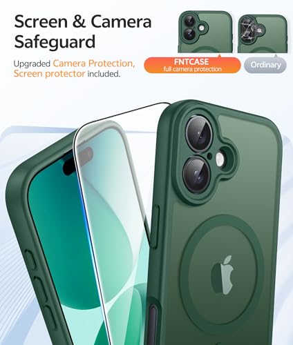 Image of FNTCASE for iPhone 17 Case: [Compatible with Magsafe] Translucent Matte Cases with [Full Camera Protection] [Screen Protector] Military Grade Shockproof Protective Phone Cover - Green