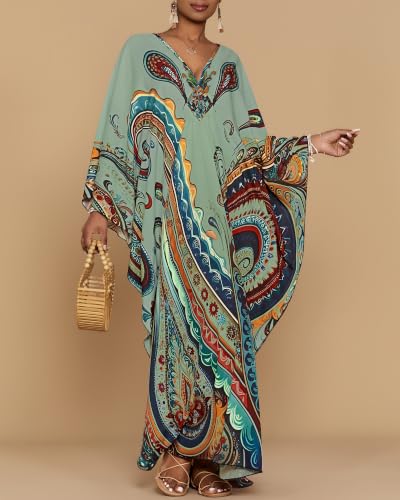 Image of Bsubseach Moo Moos for Women Batwing Sleeve Kaftan Dresses with Pockets