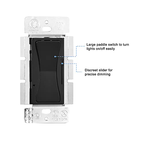 Keygma Led Dimmer Switches For Lights, In-Wall Dimmer Light Switch For 150W Dimmable Led/Cfl, 600W Incandescent Or Halogen Bulbs, Single-Pole Or 3-Way, Wallplate Included, Etl Listed (2 Pack, Black) #TOP3
