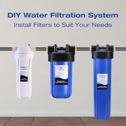 Image of H&G Lifestyles Whole House Water Filter Housing 10 inch x 2.5 inch | Universal Water Canister, Water Filtration System for Well Water City Water, 3 /4 NPT Fittings,Stainless Steel Bracket