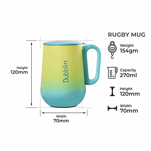 Image of DUBBLIN Rugby Stainless Steel Unbreakable Tea Coffee Mug Double Wall with Handle and Lid, Wide Mouth Mug Keeps Beverages Hot & Cold 270 ML Blue