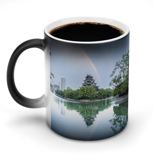 広島県 虹の広島城マグカップ 変色カップ 日本の風景写真 コーヒーカップ 高級 おしゃれ 人気 誕生日プレゼント ギフト 贈り物 彼女 妻 友人 家族 愛する人への素敵なプレゼント バレンタインデー 結婚記念日 プレゼント 350ml