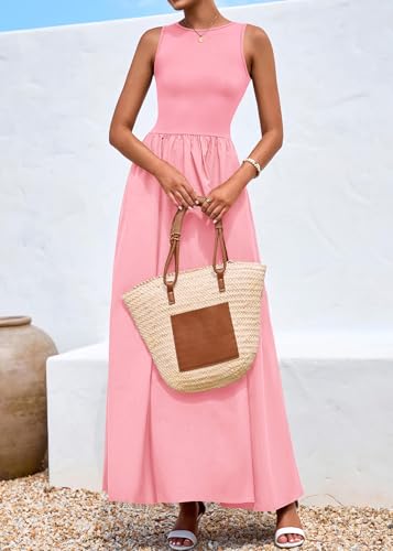 Image of KIRUNDO Summe Sleeveless Maxi Dresses for Women 2026 Spring Wedding Guest A Line Tank Elegant Flowy Beach Long Sundress