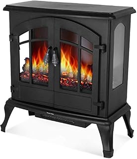 HEMBOR 24’’ Electric Fireplace Heater, 1500W Freestanding Stove with Realistic Burning Flame, Overheating