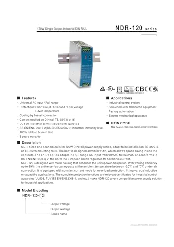 Alimentation 120W NDR-120-24 sur rail DIN pour armoires électriques - 3