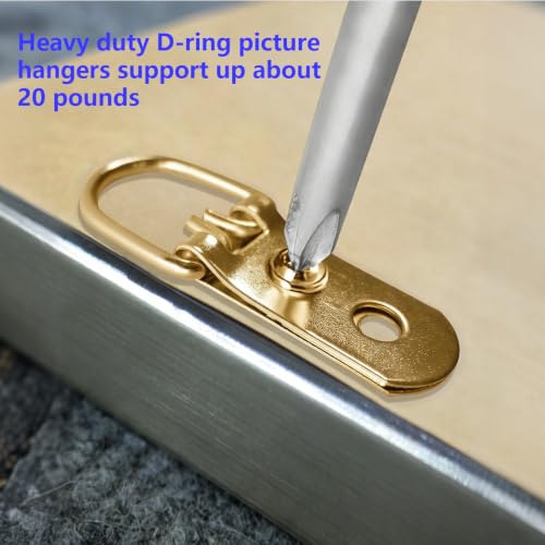 Image of Gold D-Ring Steel Picture Hangers, Heavy Duty Double Holes Paintings Hook